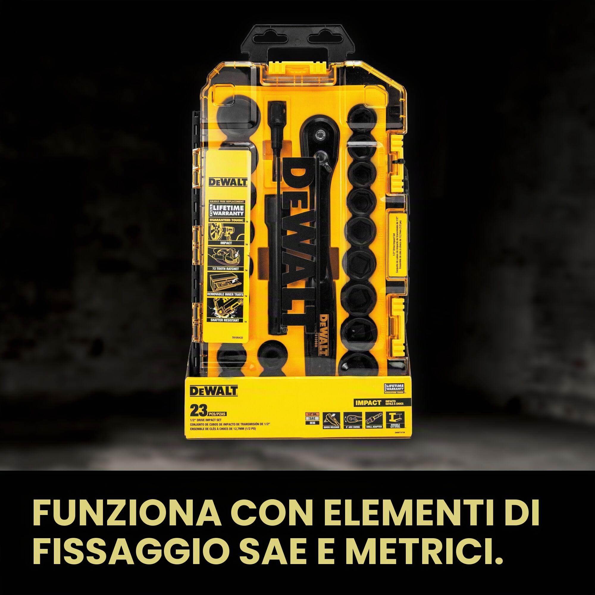 DEWALT DWMT74739 - Set di chiavi a bussola combinate da 1/2", 23 pezzi