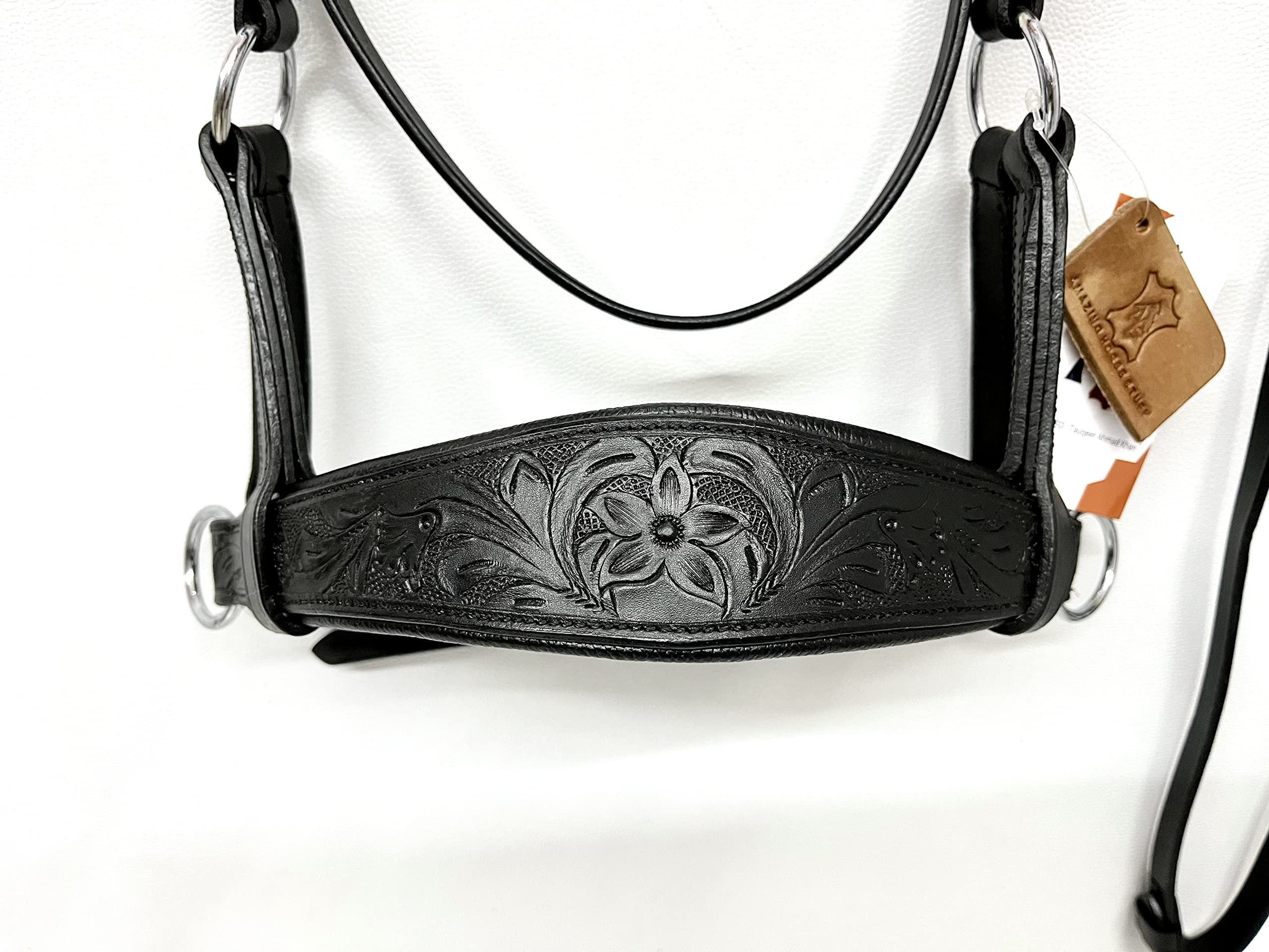 Sidepull Trensenzaum ohne Gebiss Designer-Handschnitzerei Schwarz oval