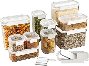 Bentgo Pantry - 22-Piece Airtight Food Storage Containers, Clear and Stackable Kitchen and Pantry Organization Set, Locking Lids for Freshness, Bonus Cereal Lid & Scoop, BPA-Free Plastic (Snow)