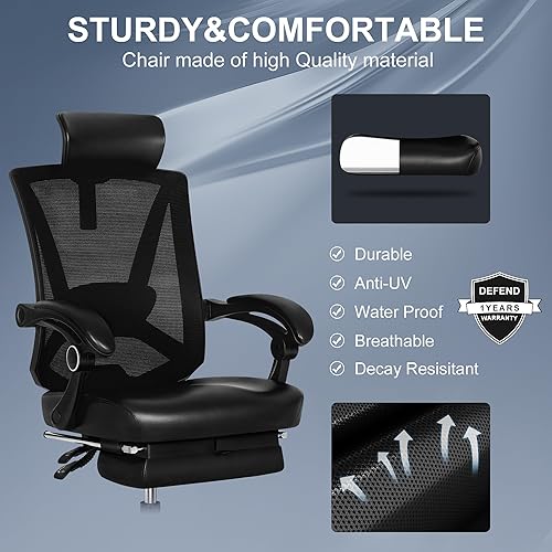 Miniatura 6 de Misolant Silla de oficina ergonómica con reposapiés, silla de escritorio ergonómica con soporte lumbar 2D ajustable, silla de computadora de