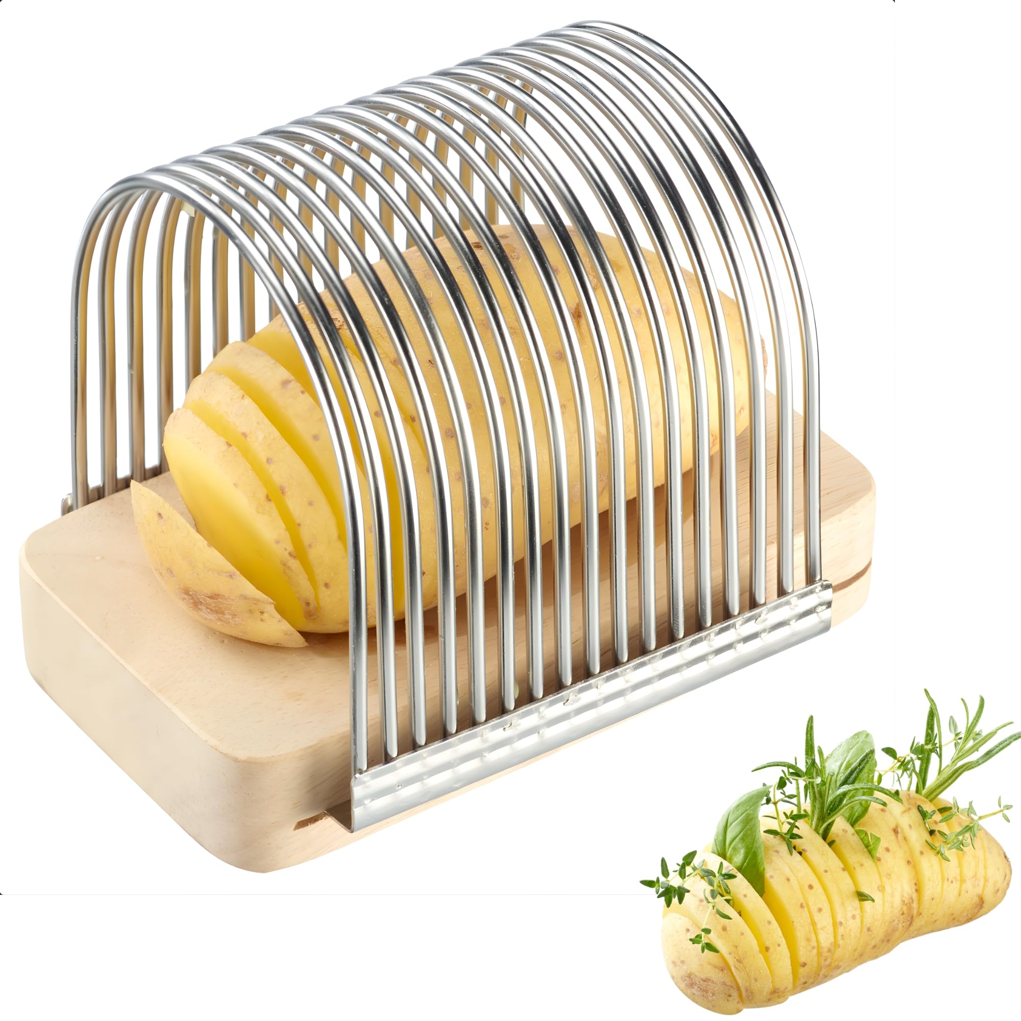 Westmark Fächerkartoffelschneider – Ideal zum schneiden gleichmäßiger Fächerkartoffeln (Hasselback), für dünne Stücke bis ca. 10 cm – Edelstahl 18/8