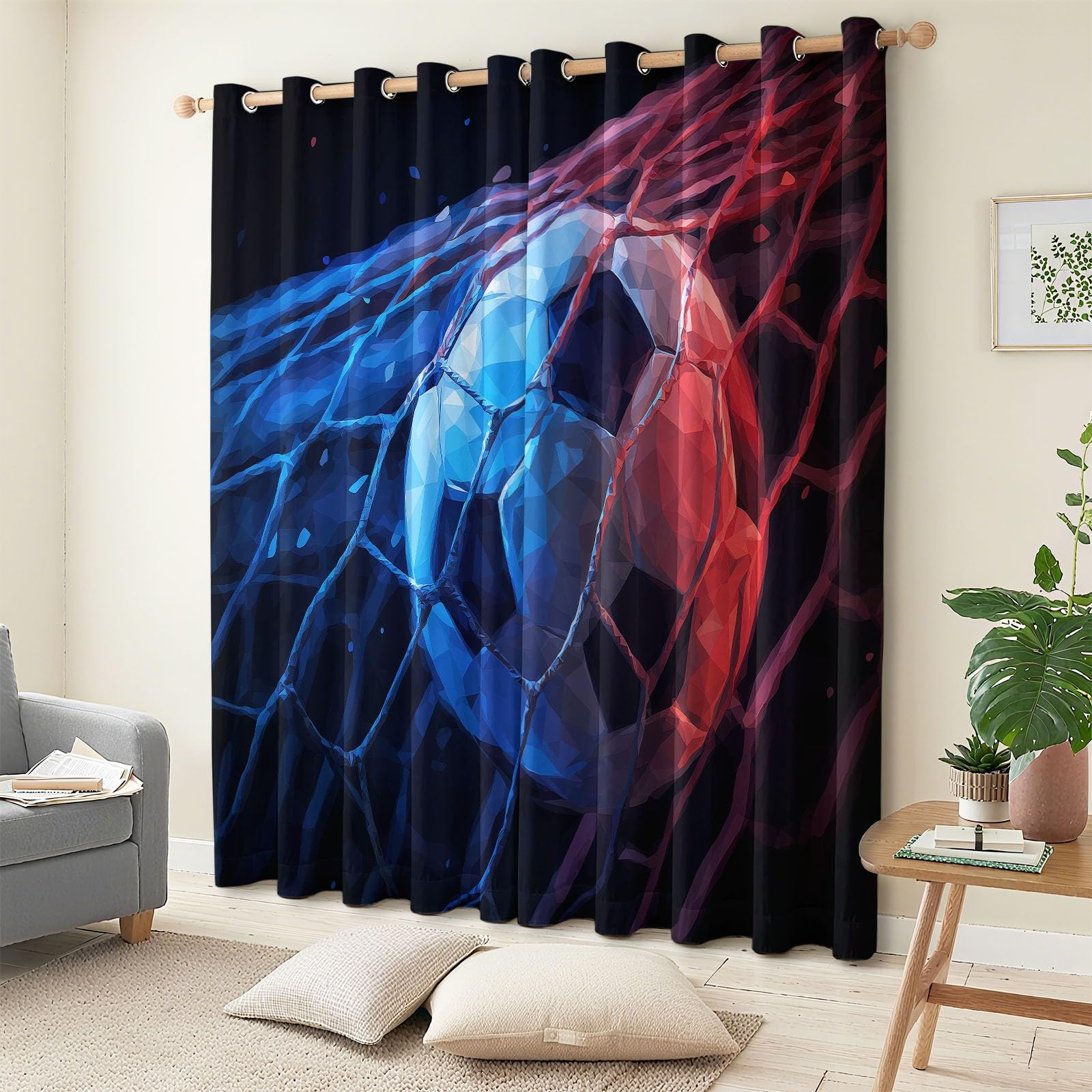 XCQHZYQ Blackout Curtains for Bedroom Decor Room Darkening Light Blocking Insulated Thermal Polygonal Soccer Window Curtains Drapes for Living Dining Room, 2 Panels, W66 x L90 Inch