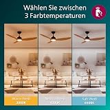 Philips Olas Ceiling Fan, 3 Blades, 24W LED Light, DC Motor, Color Temperature Range (3000K-4300K-6500K) with Dimmable Function, Remote Included, 52", Black and Wood - 6