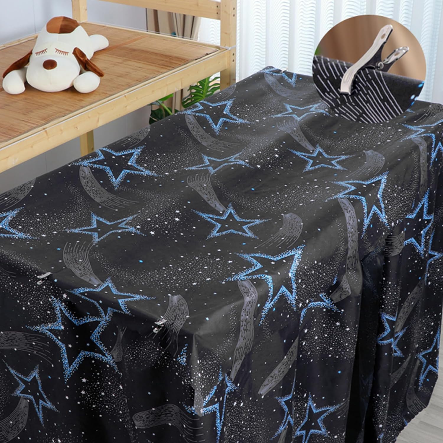 Cute Bottom Bunk Bed Curtain Student Dormitory Blackout Cloth Mosquito Nets Bedding Tent Bed Canopy Single Sleeper, Star Pattern