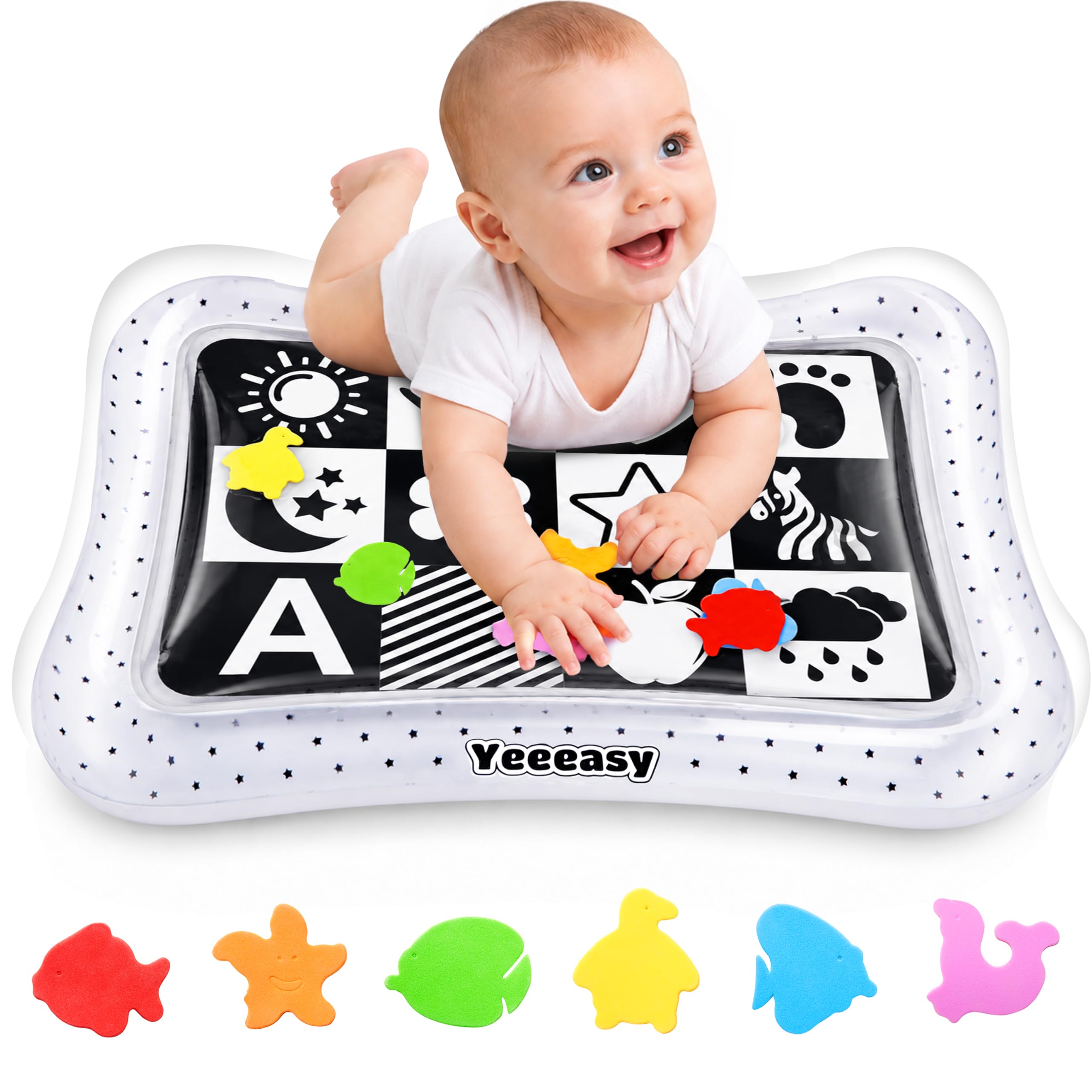 Yeeeasy high-contrast black and white water mat with floating sea creatures | Mubboo