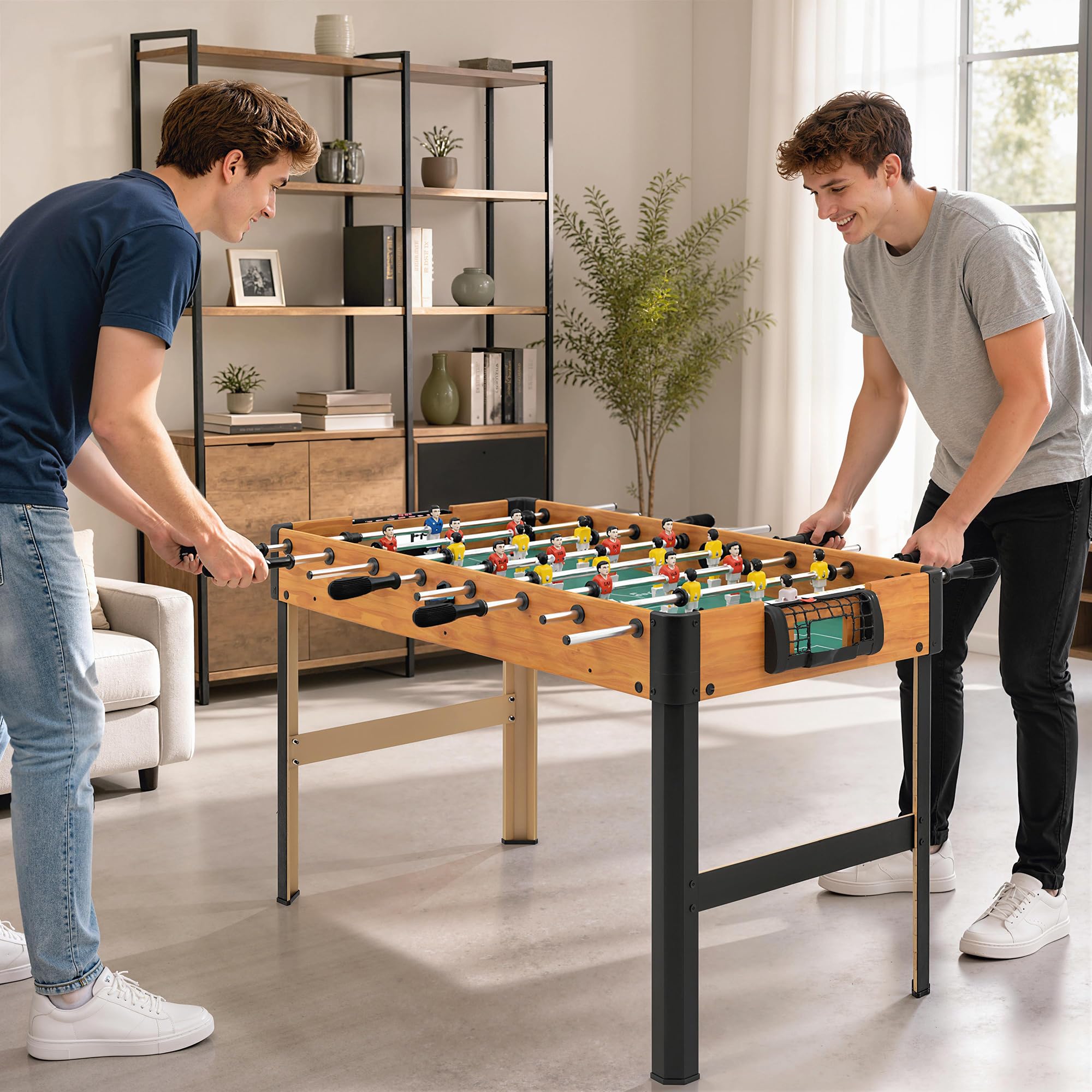 HOMCOM Futbolín para Niños de 7+ Años Futbolín Infantil de Madera 118x104x69 cm con 2 Bolas 8 Asas 2 Marcadores 22 Jugadores para Familias Fiestas Negro
