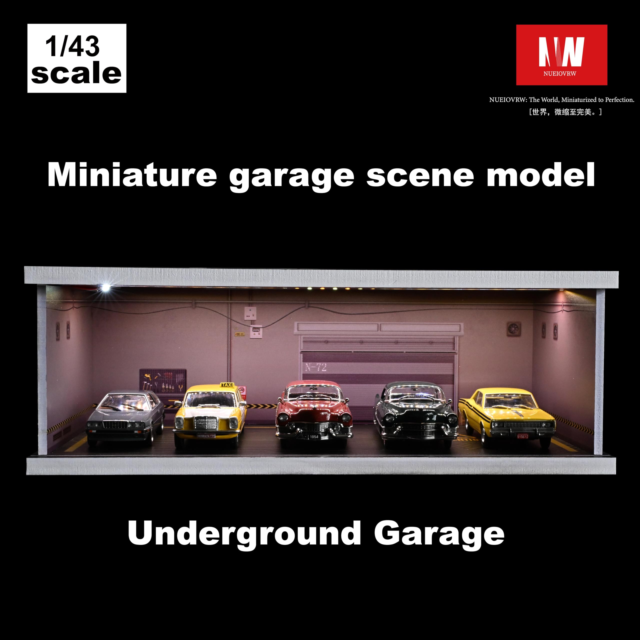 NUEIOVRW 1:43 Diorama Garage Model, Tri-Colour LED Lighting Model Cars Display - Image 3