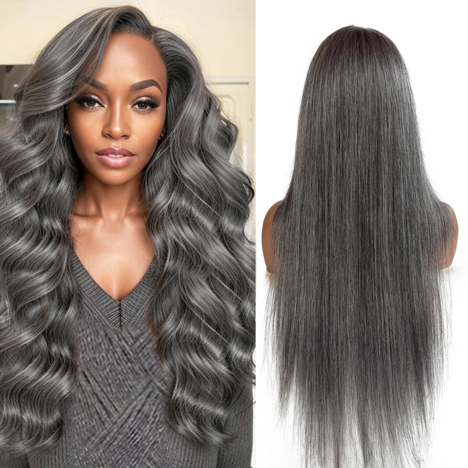 Amazon.com : Licoville Grey Salt and Pepper Lace Front Wigs Human