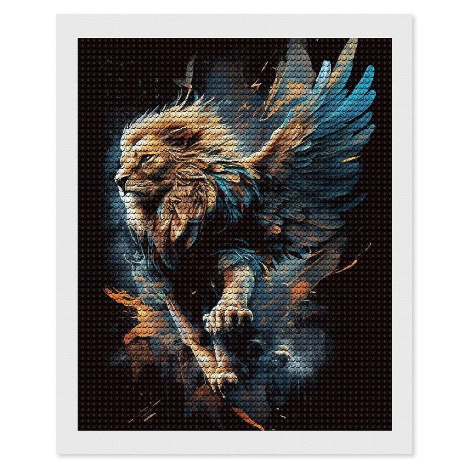 Junmoney Flying Lion Diamond Painting Kit 16"x20", Adhesive Canvas, Home Wall Decor, for Beginners, Birthday Gift, Full Kit Included
