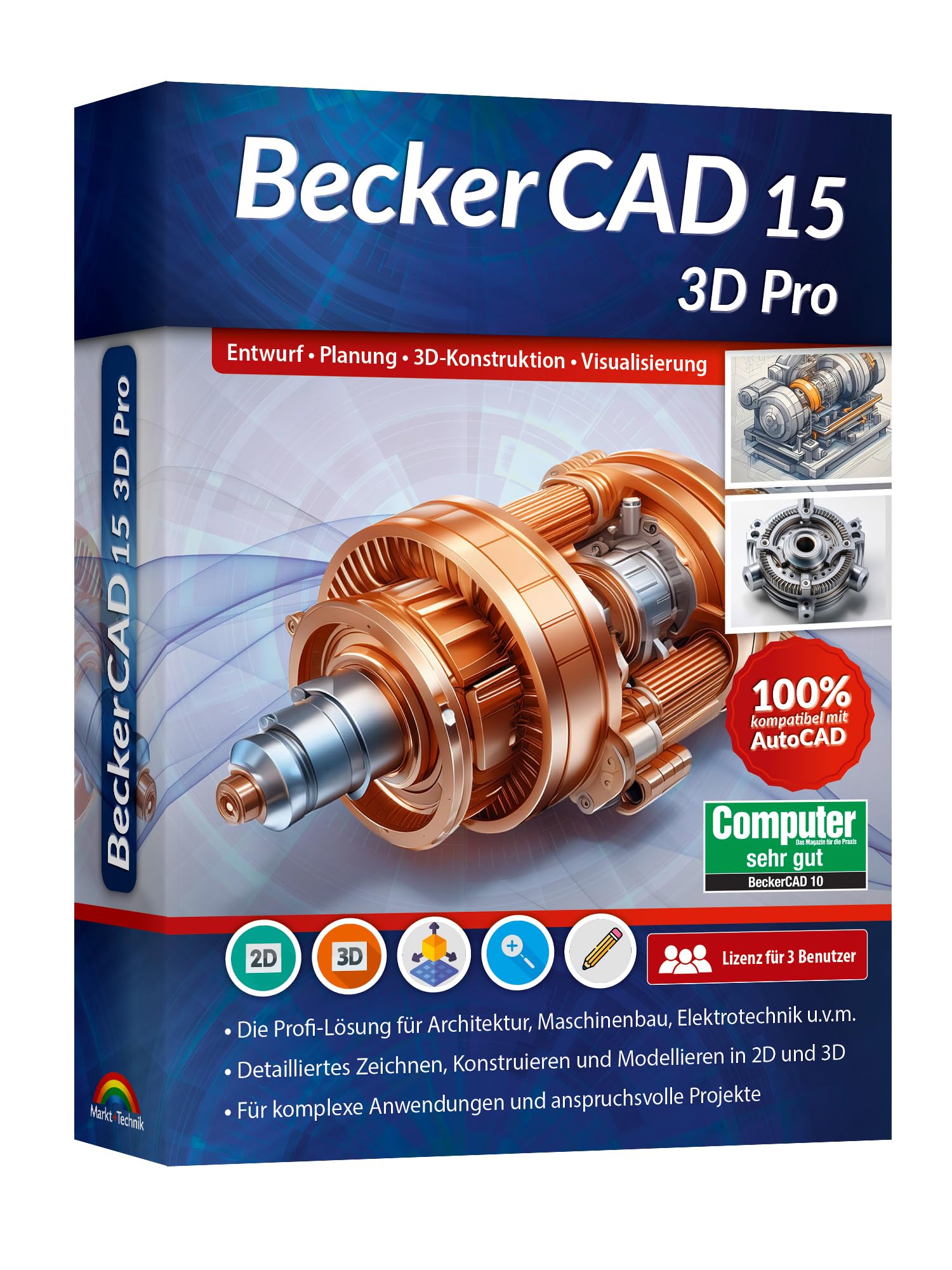 BeckerCAD 15 3D PRO - Profi-CAD-Software und 3D-Zeichenprogramm für Architektur, Maschinenbau, Modellbau und Elektrotechnik - 100% kompatibel mit AutoCAD -und Win 11, 10, 8, 7