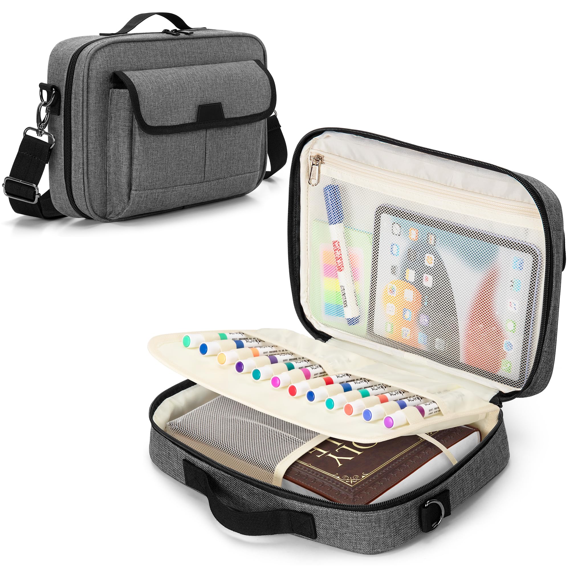 LoDrid Bible Carrying Case for Church with Multiple Pockets, Portable Bible Cover Bag with Handle and Shoulder Strap for Bible Accessories, Grey, Bag