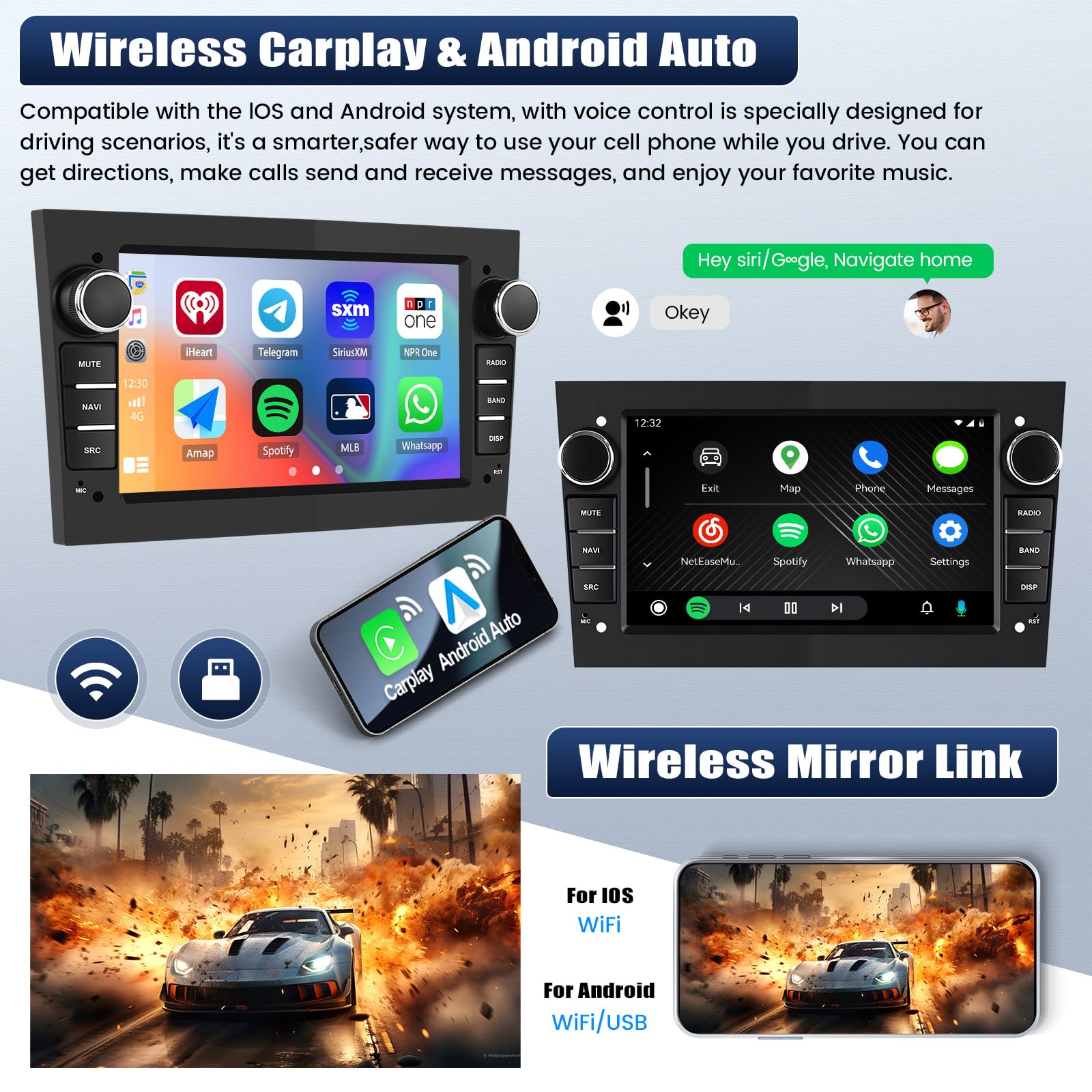 SIXTOP 2G+64G Android 13 Carplay Android Auto 2Din Radio für Opel Astra Antara Vectra Corsa Zafira Meriva Combo Autoradio Mit Bildschirm 7 Zoll mit Bluetooth FM RDS WiFi GPS EQ SWC Rückfahrkamera