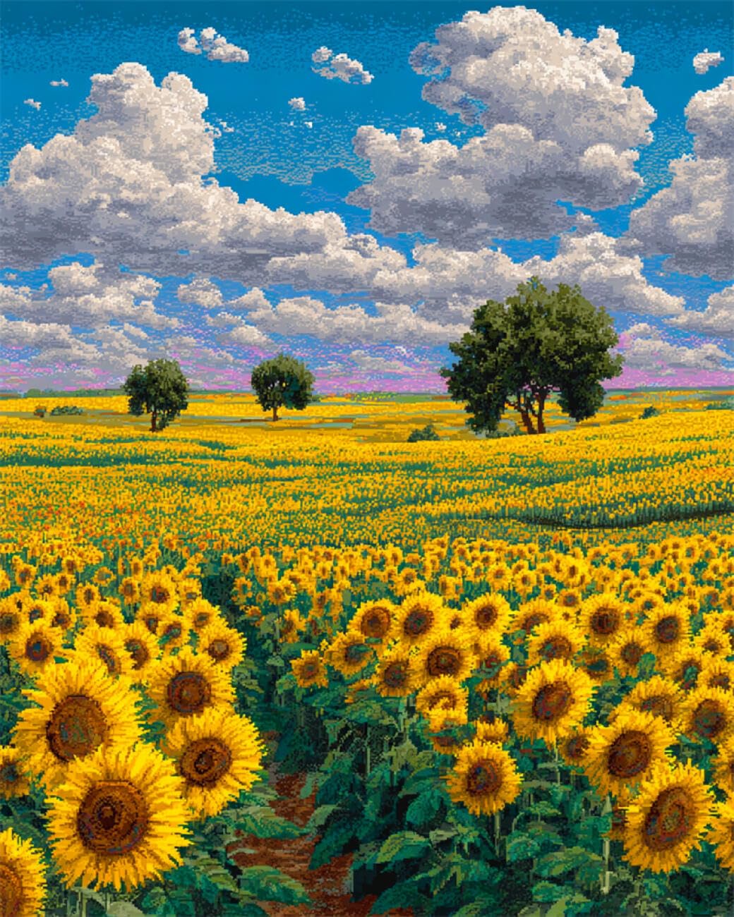 Rqwybcaxn Seed Bead Embroidery Kits Sunflower Field 40x50cm