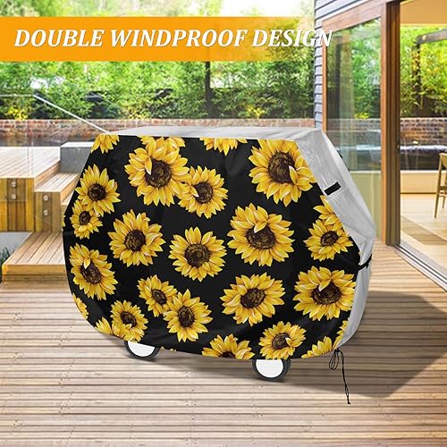 Miniatura 6 de Funda para parrilla con correa de velcro ajustable, cubierta de parrilla de barbacoa de girasol de acuarela, impermeable y climática, cubierta de