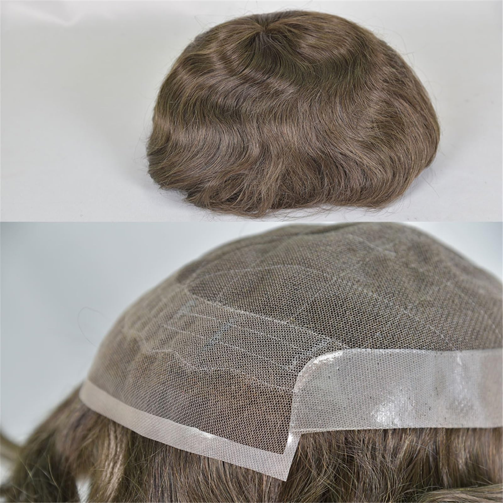 Tupé de pelo para hombres Sistema de peluca peluquín cabello humano for hombres con encaje francés y rayita PU pieza repuesto 7x9 pulgadas Sistema de cabello para hombres(4#)