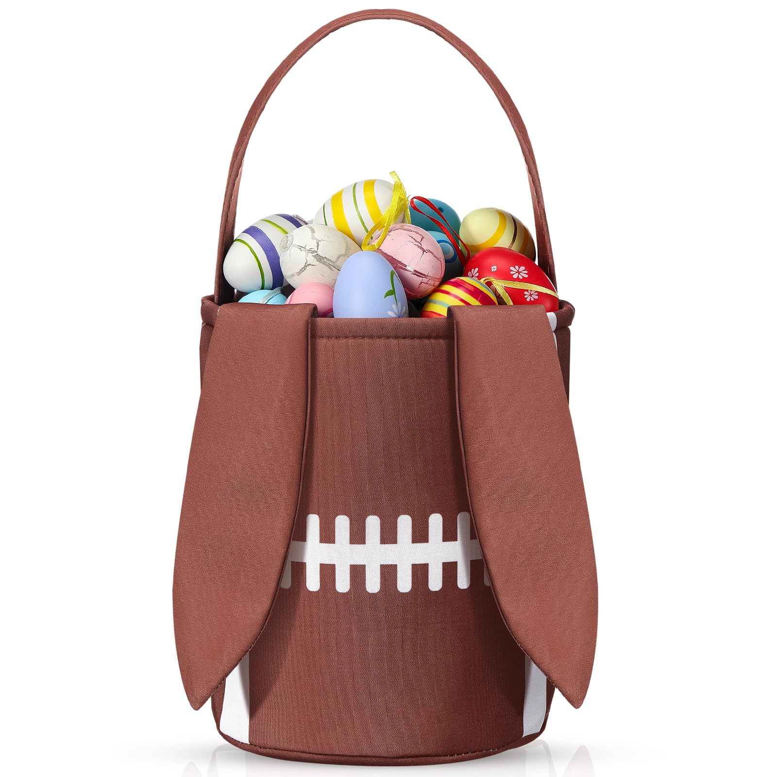 Kacctyen Easter Rugby Bunny Basket Easter Sports Baskets with Rabbit Ears Tote Easter Snack Bags for Easter Egg Hunt Game