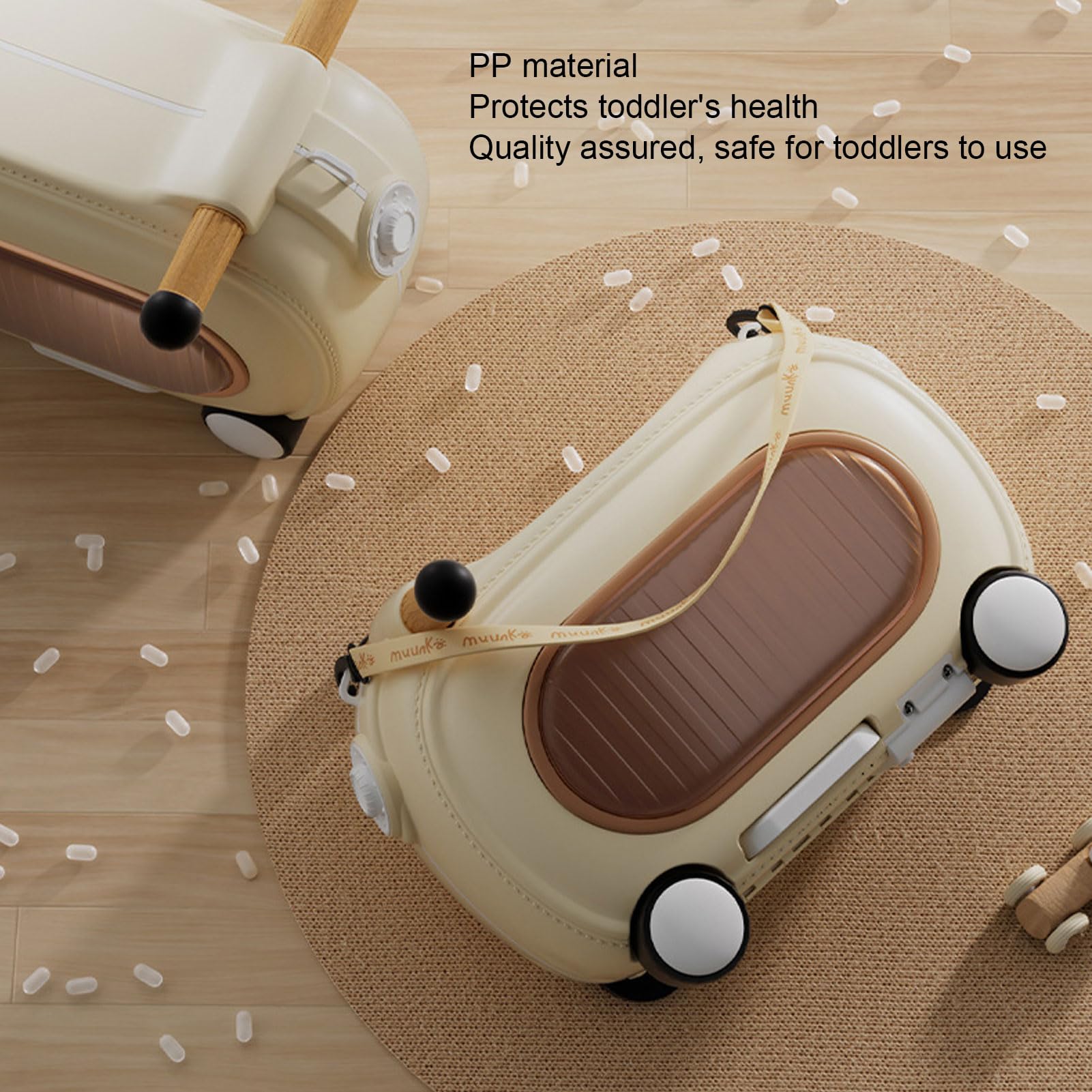 Luocute Bagagli da Viaggio, Valigia con Rotelle per Bambini con Ruote, Luci Musicali, capacità di 20 Litri, Multi modalità, Antiribaltamento, per Bambini da Viaggio da 1 a 5 Anni (Beige)