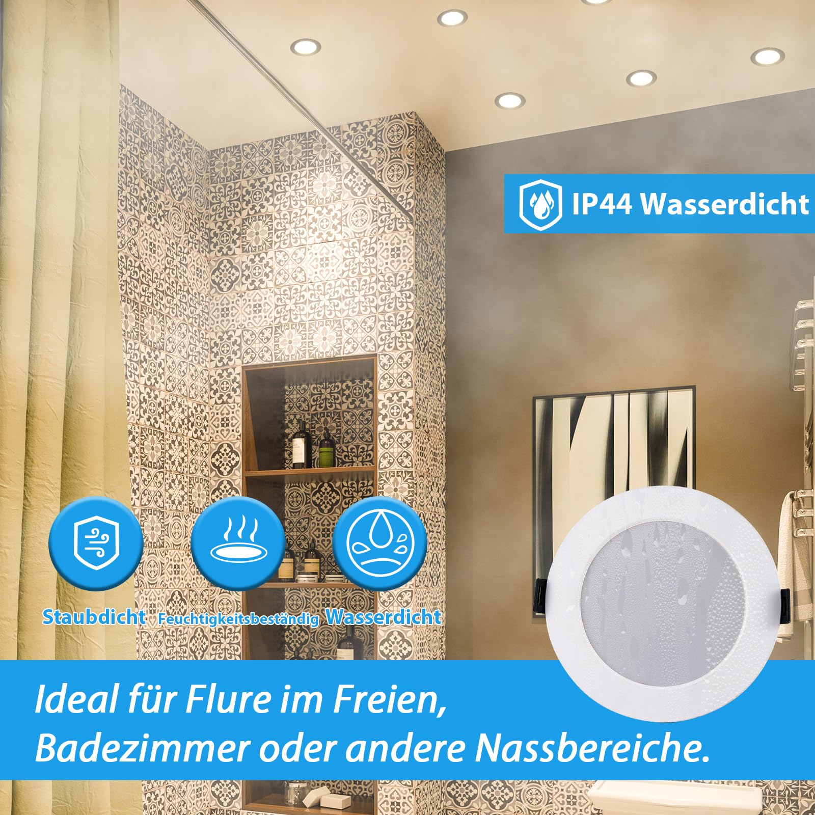 20 Stück LED Einbaustrahler 230V IP44 7W 3CCT 630lm Ausschnitt Ø95-110mm | Grebeam LED Einbaustrahler 110mm Ultra Slim Einbautiefe 30mm Warmweiß/Neutralweiß/Kaltweiß für Badezimmer Schlafzimmer