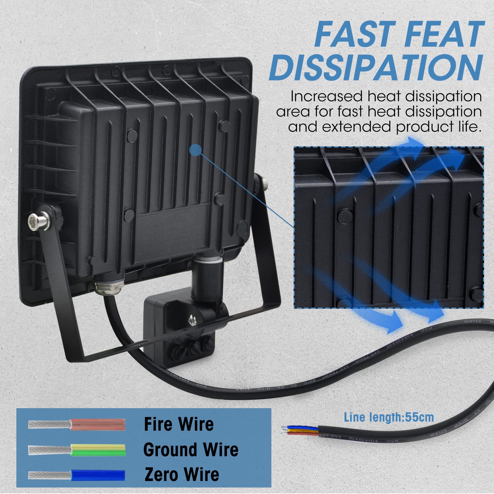 Jefedana 1pack-faretto led da esterno con sensore di movimento 50W Bianco Caldo 3000K IP66 Impermeabile faretto esterno con sensore di movimento 5000LM faretto led da esterno per Cortile,Giardino