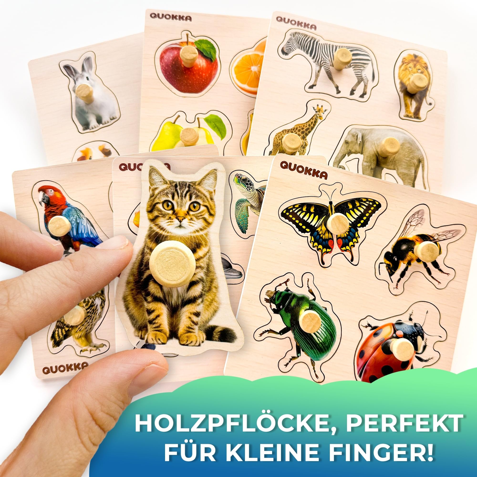 QUOKKA Steckpuzzle Holz ab 1 2 Jahre - 6 Set Spielzeug Puzzle ab 2 3 Jahre - Tiere Lernspiele für Kinder - Geschenk für Baby Mädchen and Junge