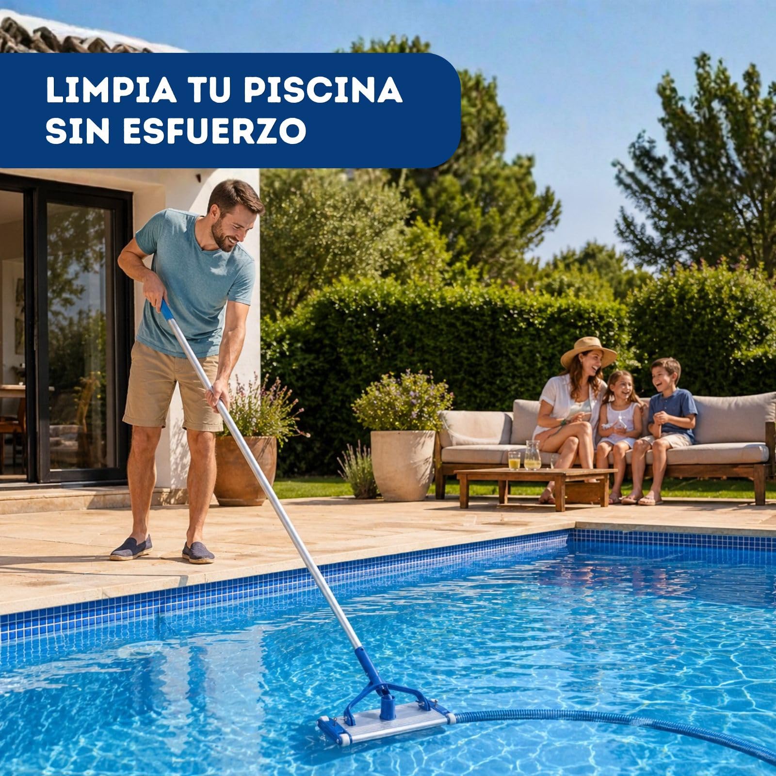 ONEPOOL Limpiafondos Piscina de Aluminio 45 cm | 4 Ruedas | Fijación Clip | Aspirador Manual para Piscinas | Cabezal Limpiafondos Compatible con Pértiga Universal y Conexión Skimmer