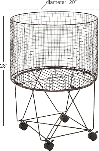 Miniatura 3 de Deco 79 Carro de almacenamiento cilíndrico de metal con ruedas, 20 x 20 x 28 pulgadas, bronce