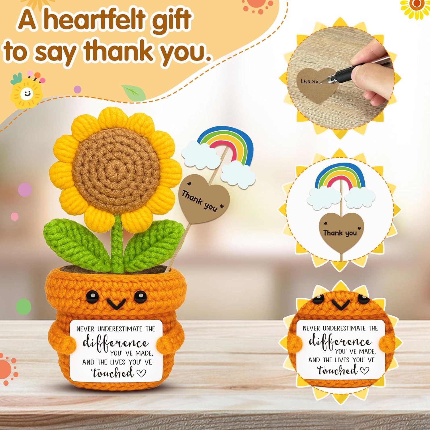 Affirmation Crochet Sunflower “Never Underestimate the Difference You’ve Made” Thank You Gift for Teacher, Mentor, Coworker, Employee, Principal Retirement & Farewell Christmas Desk Decor for Women - Image 2