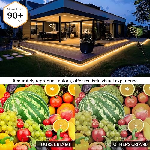 Miniatura 5 de Tira LED COB de 100 pies para exteriores IP67, impermeable, 3000 K, cálida DC24V, tiras de cuerda LED flexibles con control remoto y aplicación