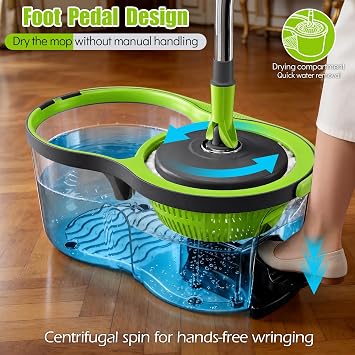 MASTERTOP Spin Mop and Bucket Set, Foot Pedal Hands Free Floor Mop System
