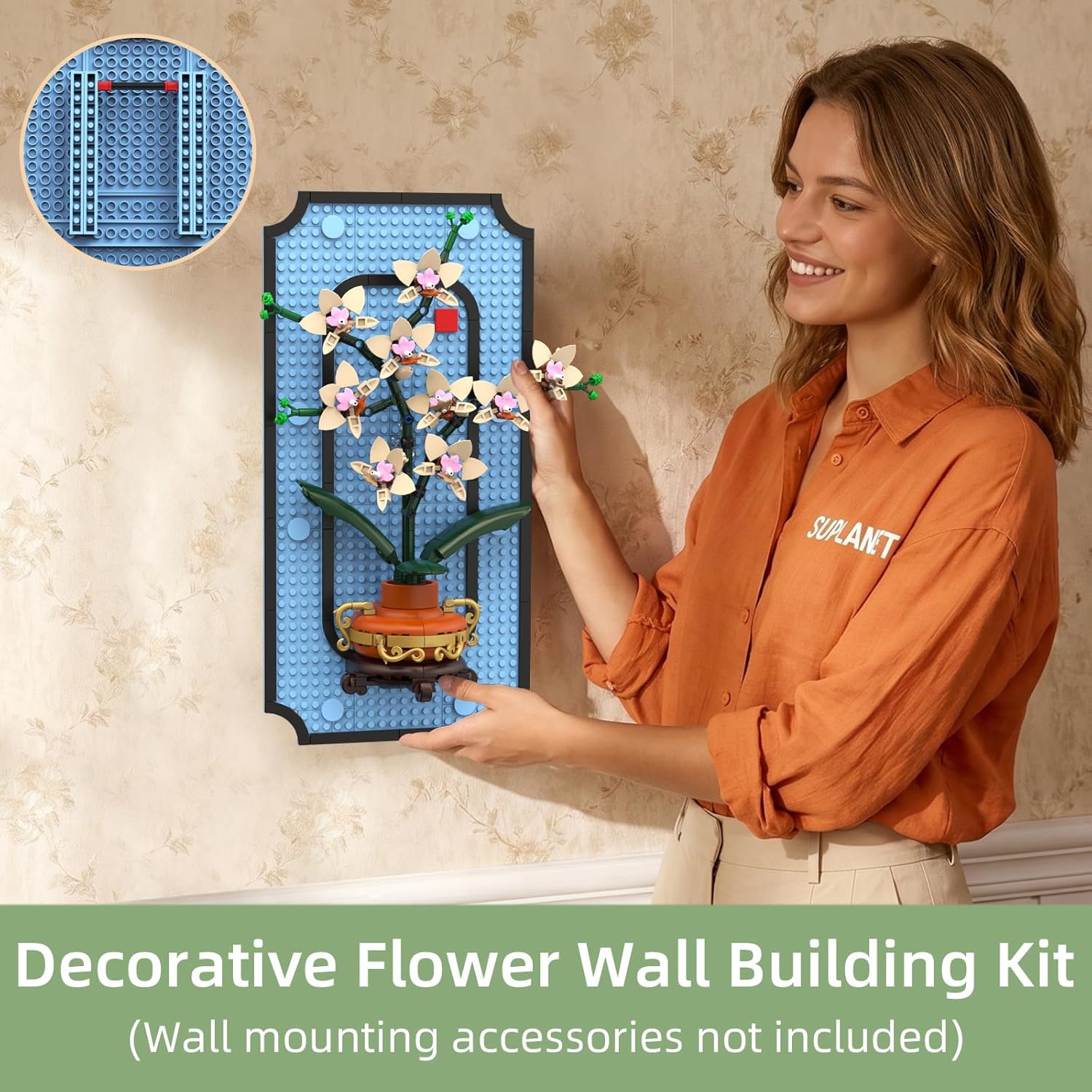 Orchid Flower Building Set with Vase for Adults, Botanical Collection Artificial Flower Blocks Kit, 3D Flowers Wall Art Home Office Decoration or Table Display, Ideal Gift (531PCS)