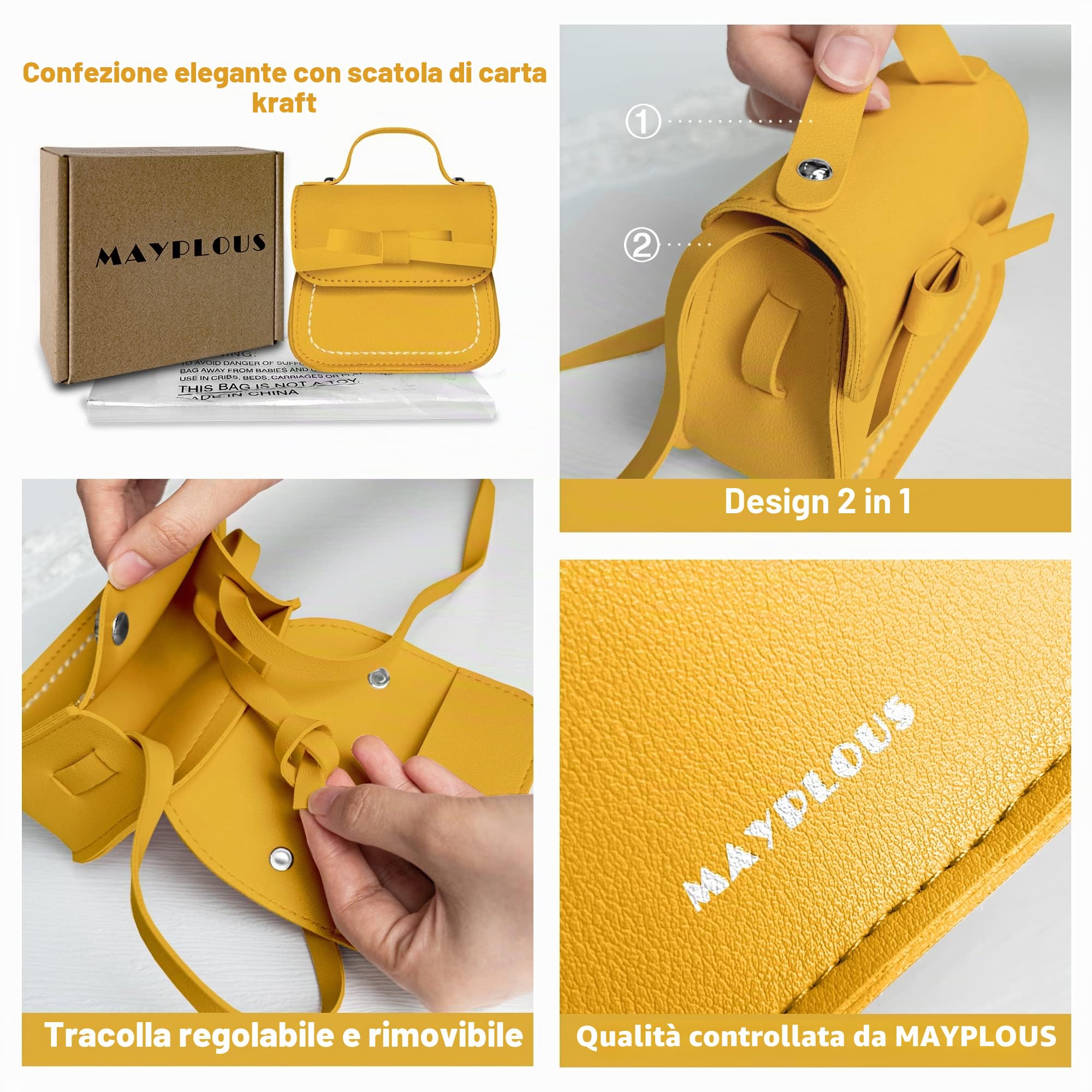 Borsa a Tracolla per Bambina Con Mini Borsa a Forma di Fiore - Portafoglio per Bambini Età 2-5 Anni, Altezza 80-110cm / 31,5"-43,3"