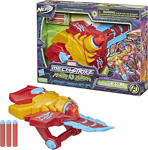 Miniatura 3 de Marvel Avengers Mech Strike Monster Hunters Iron Man Monster Blast Blade - Juguete de rol con 3 dardos Nerf, juguetes para niños a partir de 5 años