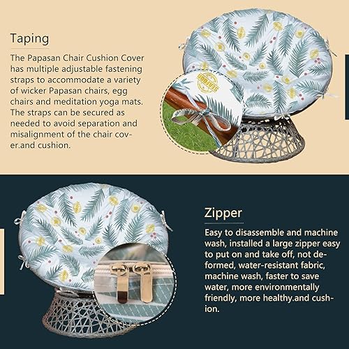 Miniatura 3 de Papasan - Fundas de cojín de 55 pulgadas de profundidad, color flor de hoja azul, 600D, impermeable, resistente, tela Oxford, para patio al aire