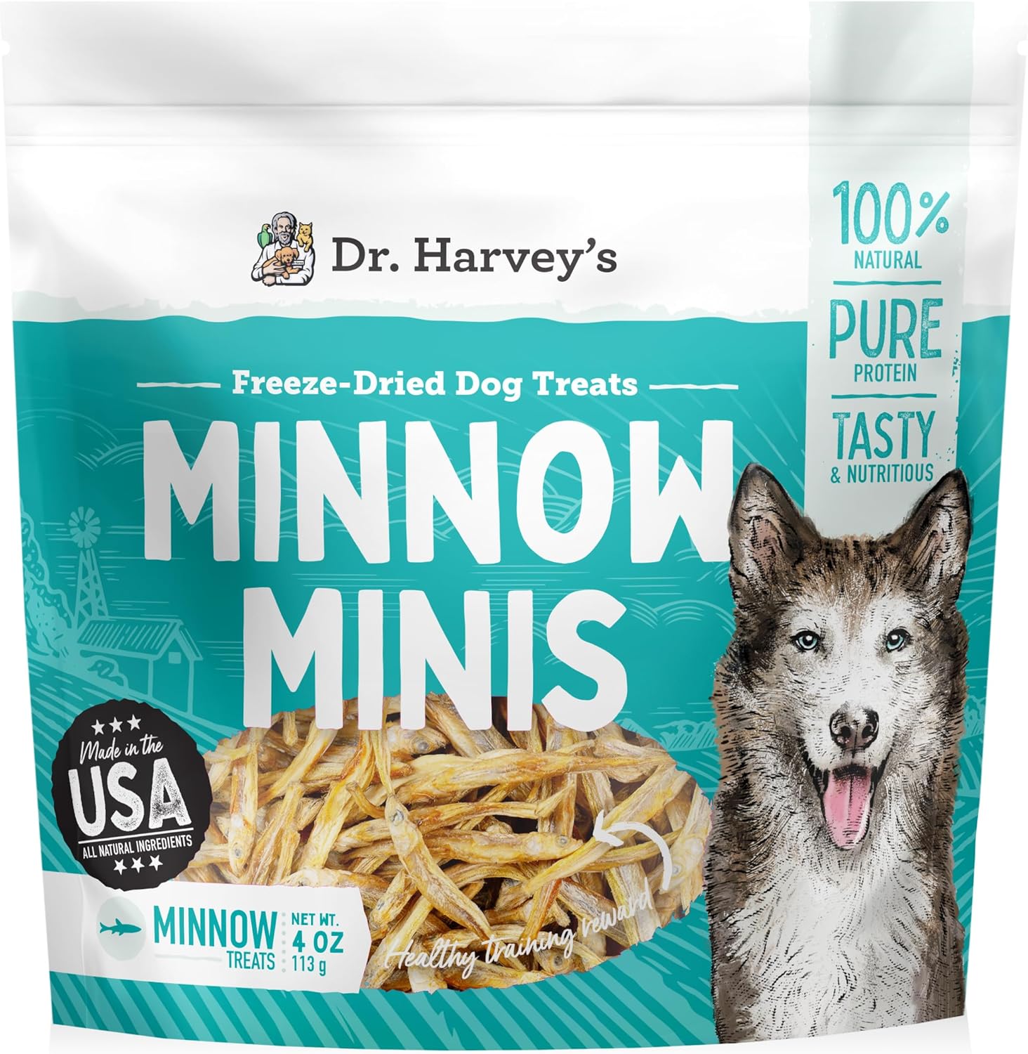Dr. Harvey's Minnow Minis Freeze-Dried Dog Treats – Fish Treats for Training & Rewards – High Protein, Rich in Omega-3s, Made in the USA - 4 Ounces