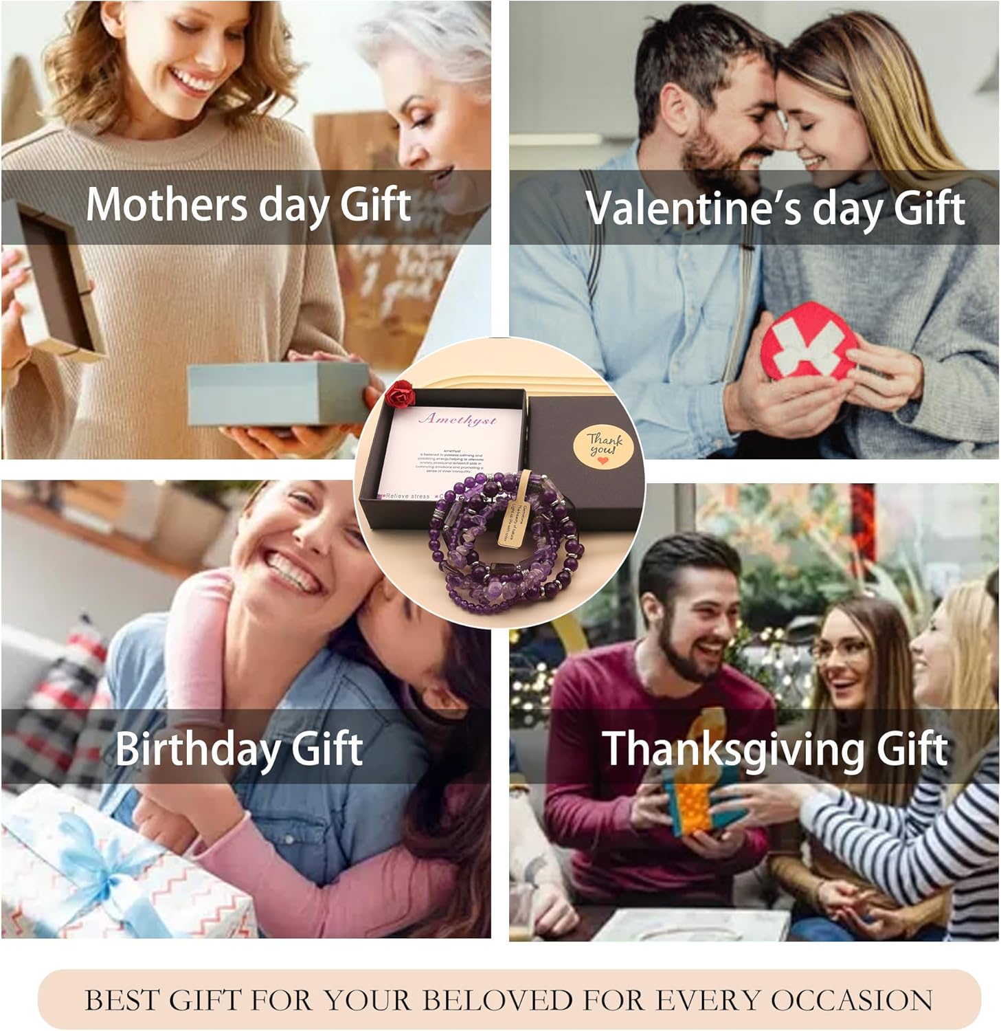 5Pcs Healing Crystal Bracelet for Women Men, Handmade Adjustable Gemstone Bracelets Beaded Reiki Energ Bracelet Set Jewelry Gifts for Women Men - Image 7