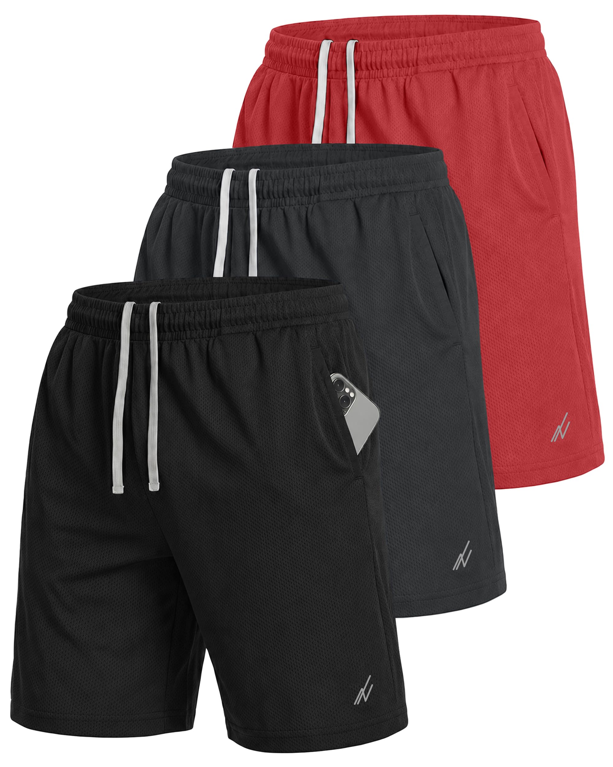NY Threads Lot de 3 shorts de sport pour homme à séchage rapide et légers avec poches
