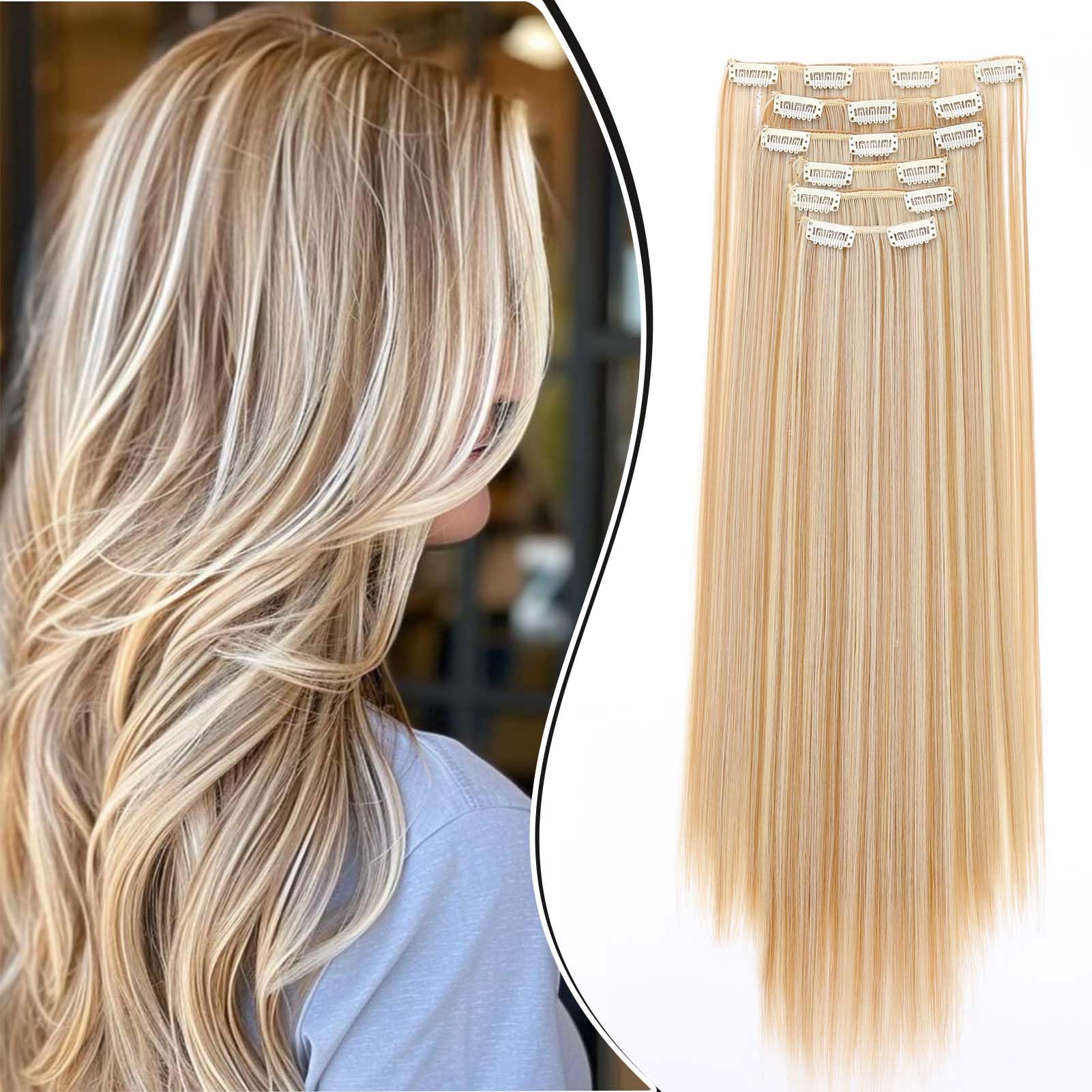 Dcbaboo Extension Capelli Clip Lisci 6 Fasce Clip in Hair Extension Capelli Sintetici Lunghi 58cm Posticci per Capelli Finti Estensioni Diritti Naturale per Donna, Biondo Miele & Biondo