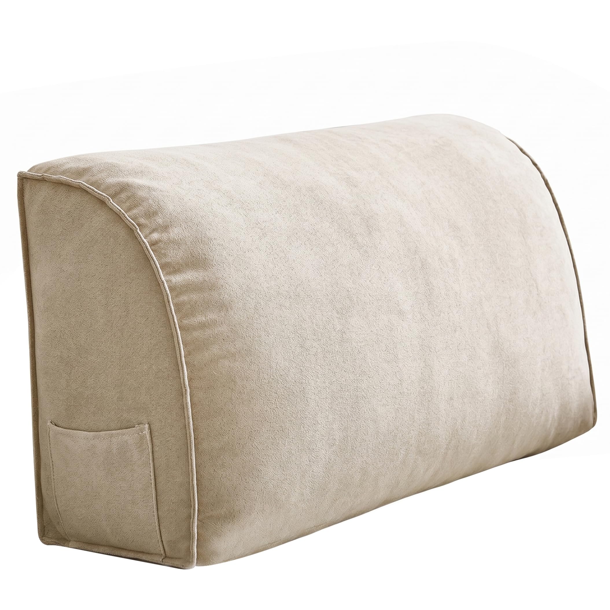 Sjfbebsy Lumbar Support Pillow for Couch - Curve Design Couch Cushion with Side Pocket, Luxury Linen Reading Pillow for Bed, Light Beige, 27.56x13.78x7.87Inch - Back Cushions