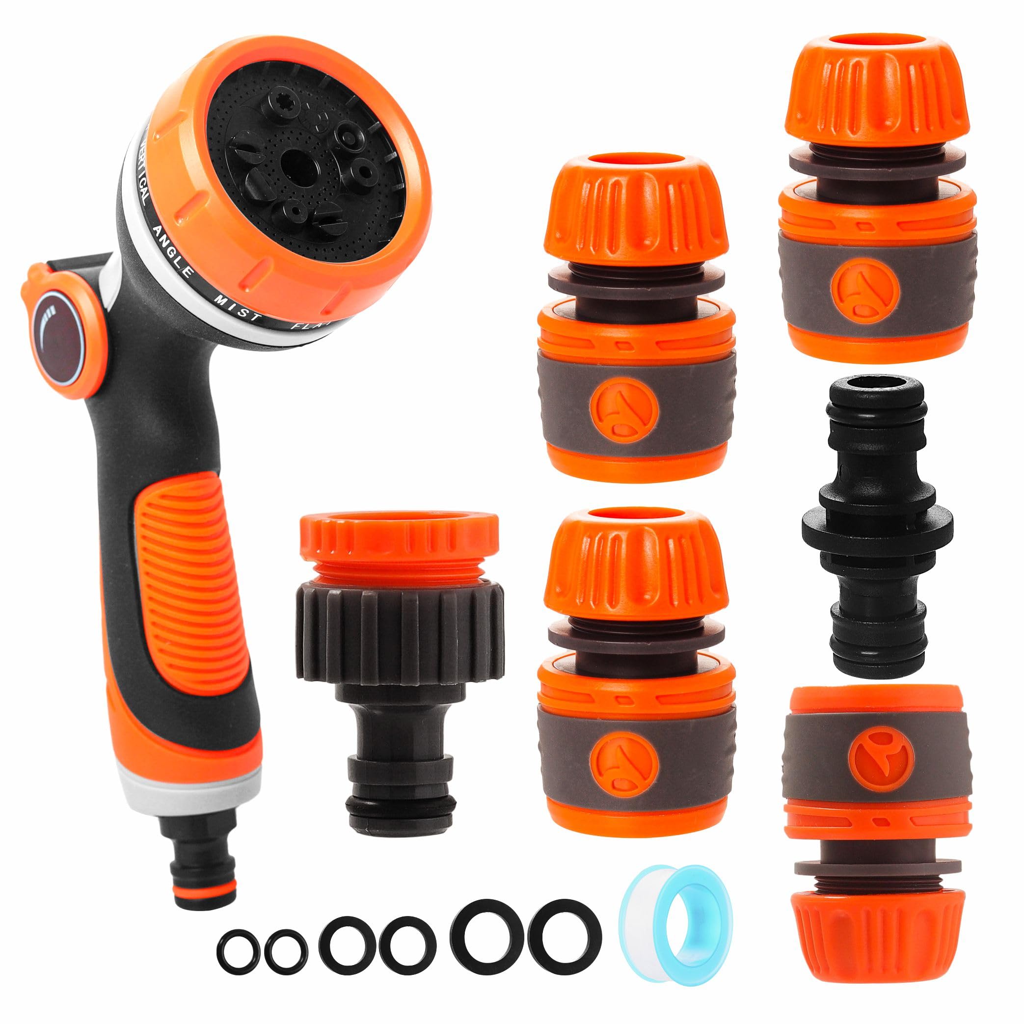 Pistola a spruzzo per tubo da giardino, set base con connettori raccordi, pistola irrigazione piante prati, pulizia auto, bagno animali domestici