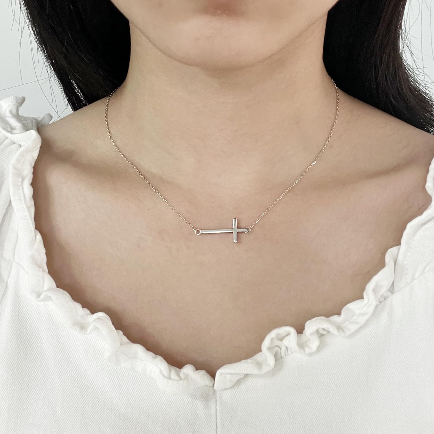Cross Choker Necklace for Women 925 Sterling Silver Sideways Cross Necklace Minimal Everyday Jewelry Gift - Image 5