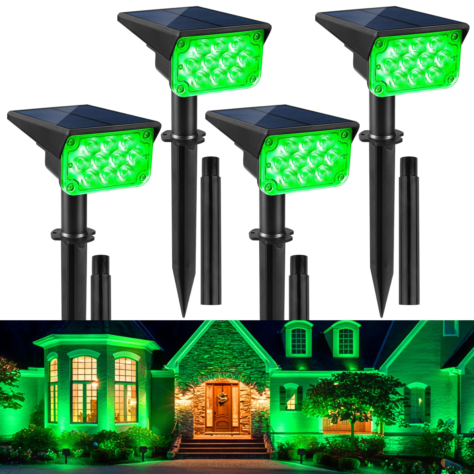 Green Solar Spot Lights Outdoor, Solar Spotlights Landscape Lights with IP65 Waterproof 20 LEDs Solar Landscape Spotlights for Garden Path Yard Holiday Decoration 4 Pack-image-47