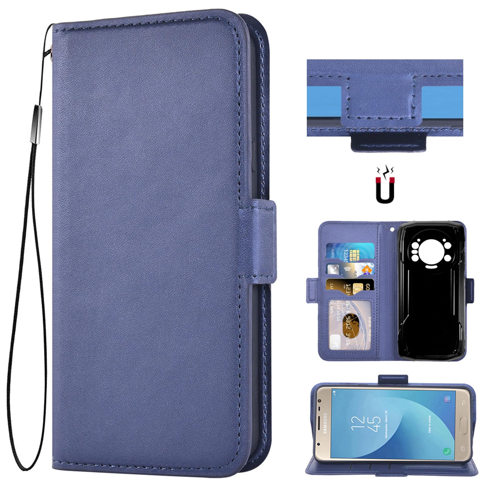 AuotuPU Leather with camera lens protection Wallet Pouch Flip Case Cover With Stand Card Slot Design For Cubot KingKong Star Smartphone (Blue)