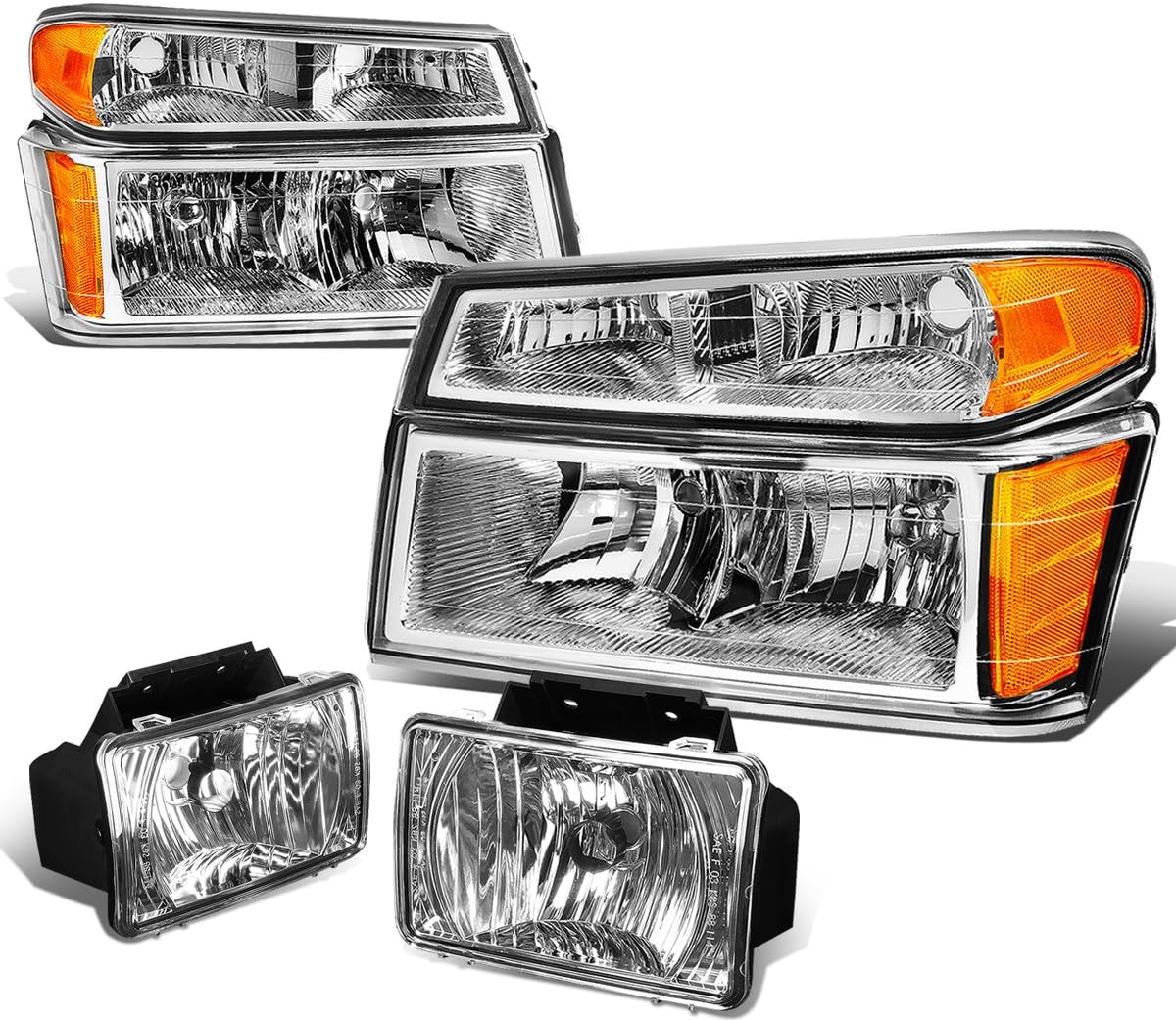 Auto Dynasty Compatible with Colorado/Canyon Pair of Chrome Housing Amber Corner Headlights + Clear Lens Fog Lights