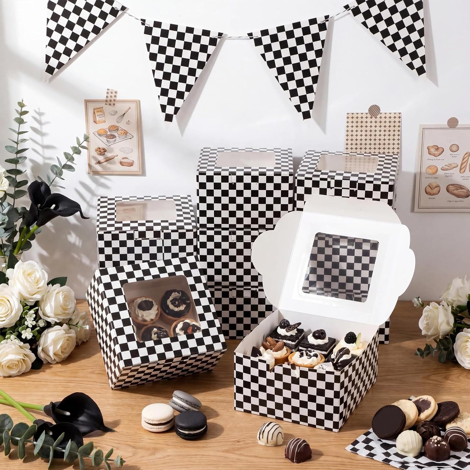 50 Pack Black White Gingham Cookie Boxes with Window image 5