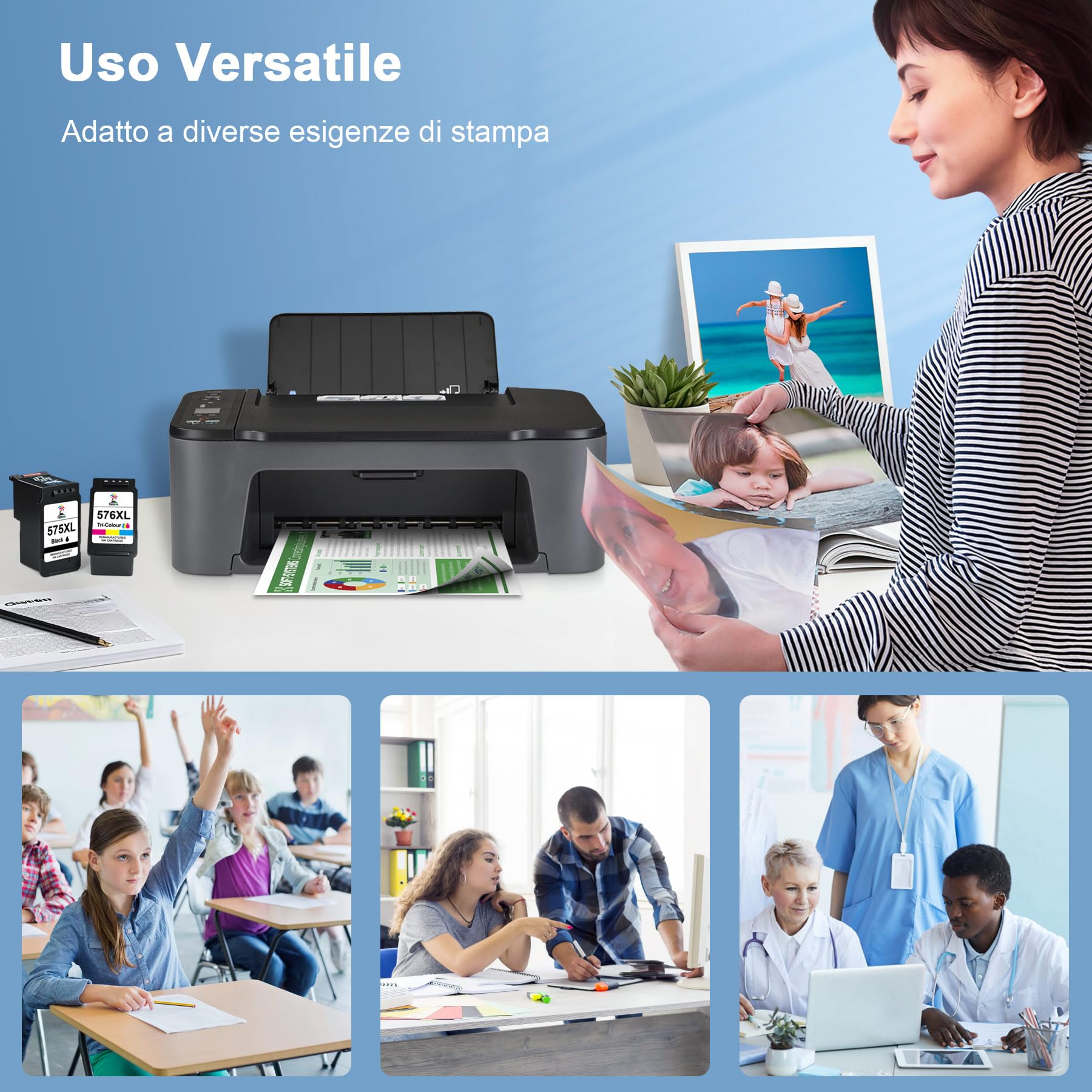 Palmtree PG-575XL CL-576XL Cartucce d'inchiostro Sostituzione cartucce canon 575 576 XL Canon 575XL 576XL per Canon PIXMA TS3550i TS3551i TS3750i TR4750i TR4751i TR4755i TR4756i (1Nero, 1Tri-Colore)