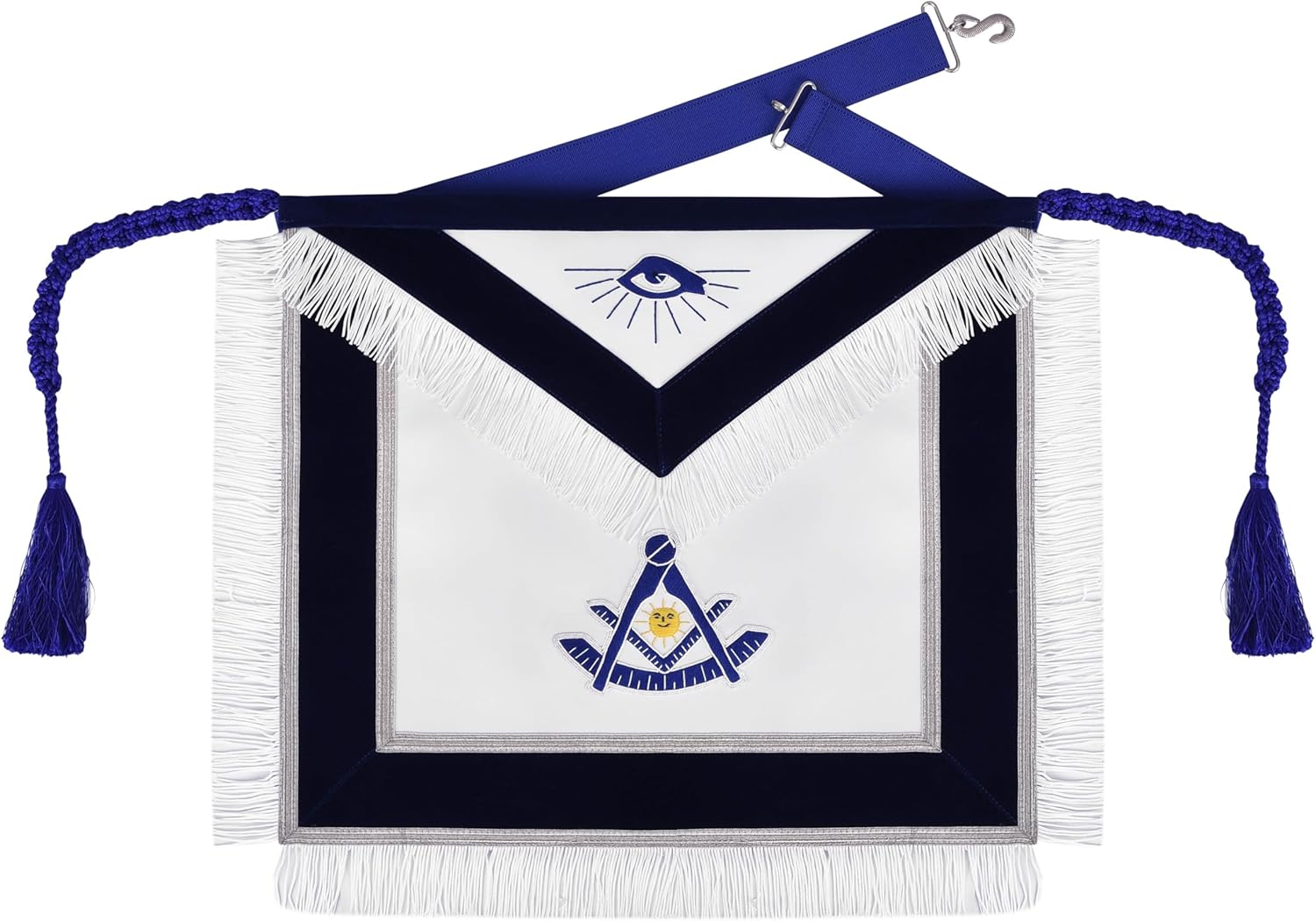 Bricks Masons Past Master Blue Lodge California Regulation Apron - Hand Embroidery With Silver Fringe & Tassels