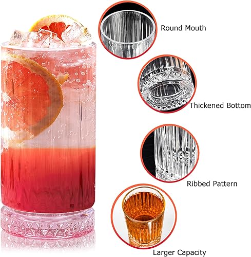 Miniatura 2 de YICTION Juego de 6 vasos de cristal acanalados vintage de 16 onzas con pajitas, vasos de vidrio transparente para café helado, cóctel, whisky,