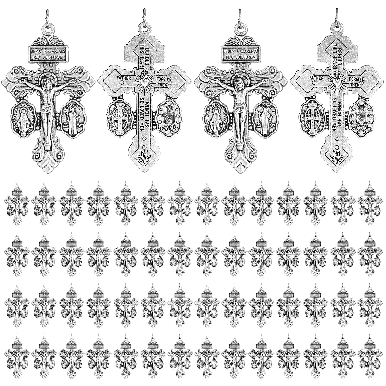 Loetere 60 Pcs Catholic Crucifix for Rosary Making Bulk 2.2 Inch Cross Charms Pendants Pardon Crucifix for Rosaries Jewelry Making DIY Charms Crafts Supplies