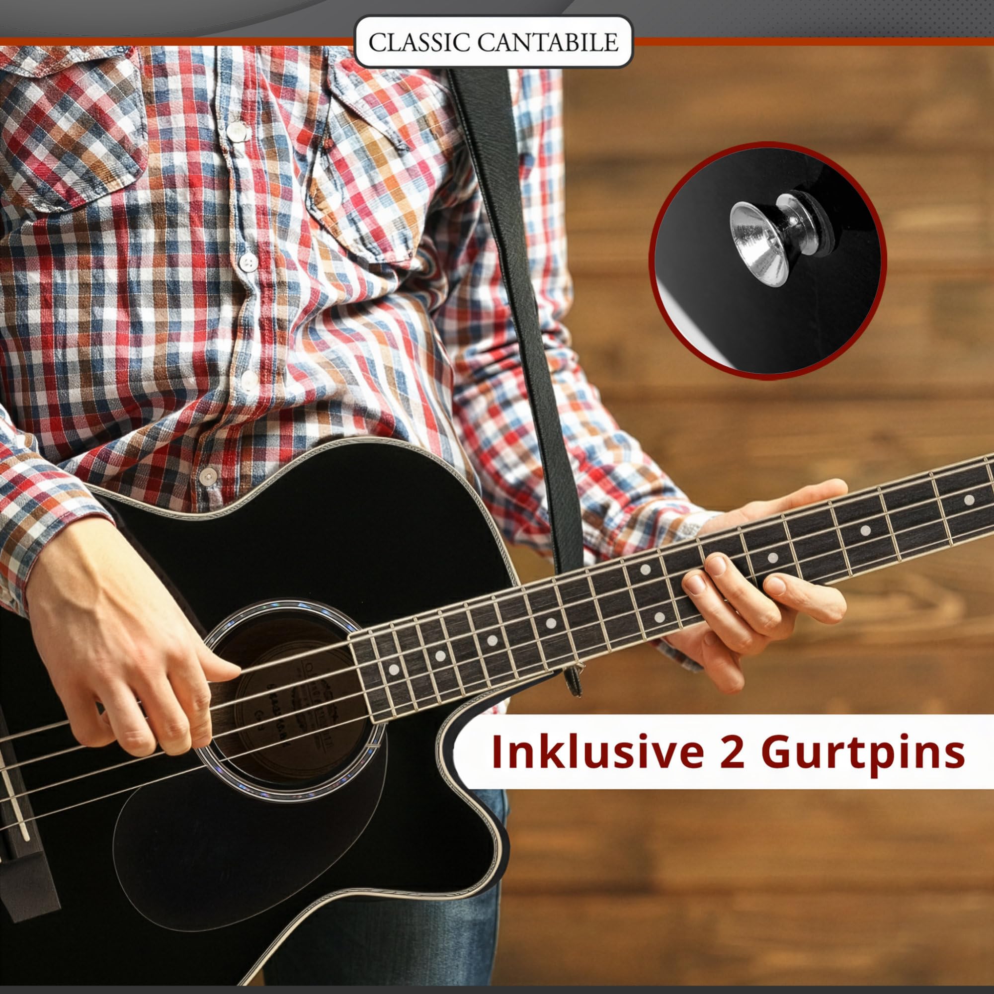 Classic Cantabile Short Scale Akustik Bass - 4 Saiten - Black Gloss Finish - Piezo Tonabnehmer & Cutaway - Decke aus Fichte - Boden & Zarge aus Okoume - Ideal für Einsteiger & Unplugged Sessions