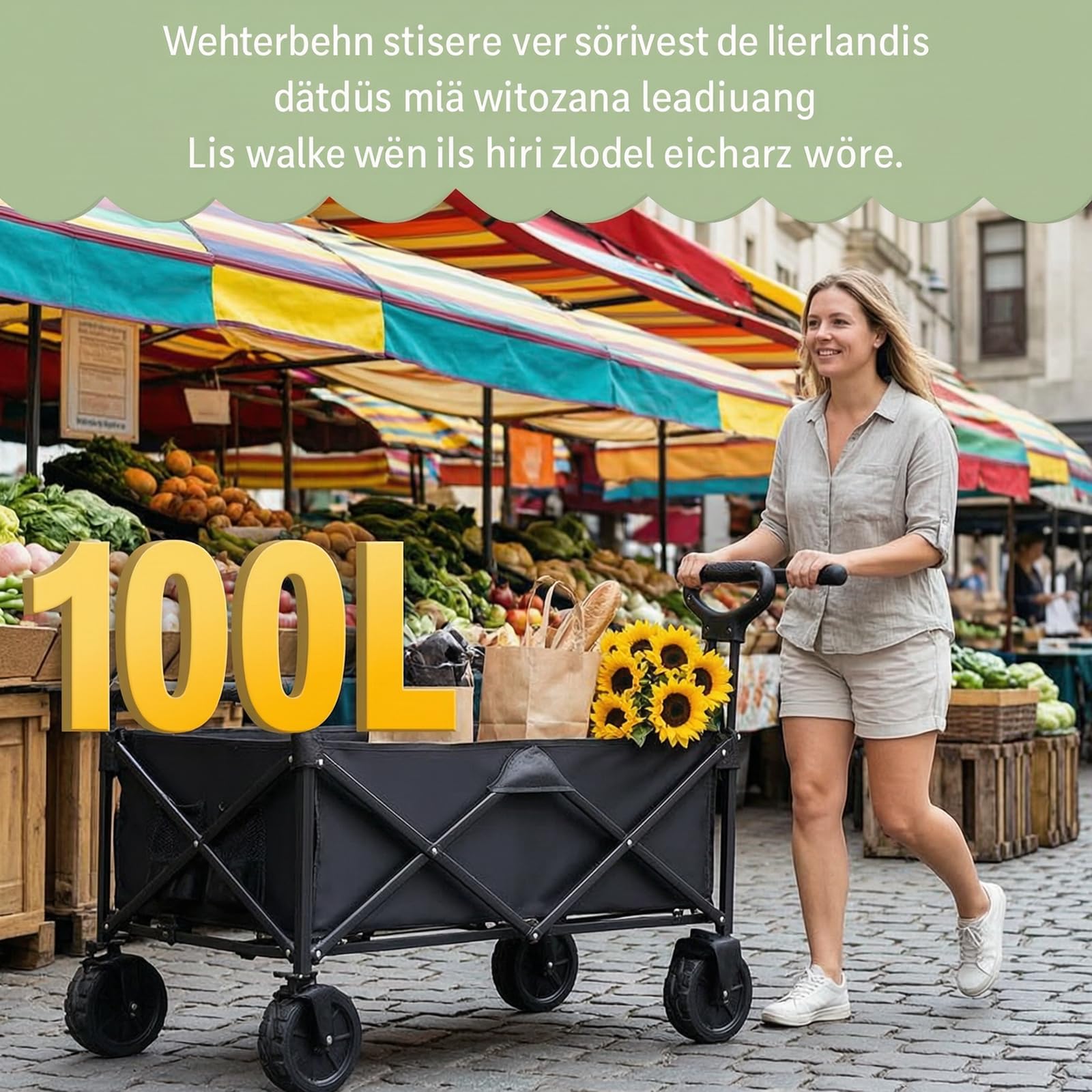 Carrello pieghevole piccolo con manico regolabile in altezza, portata 150 kg | Carrello per la spesa pieghevole da campeggio, per giardino, spiaggia, shopping, salvaspazio, pieghevole